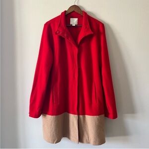 Mercer & Madison Anthropologie Wool Red and Tan Women's Pea Coat Size XL